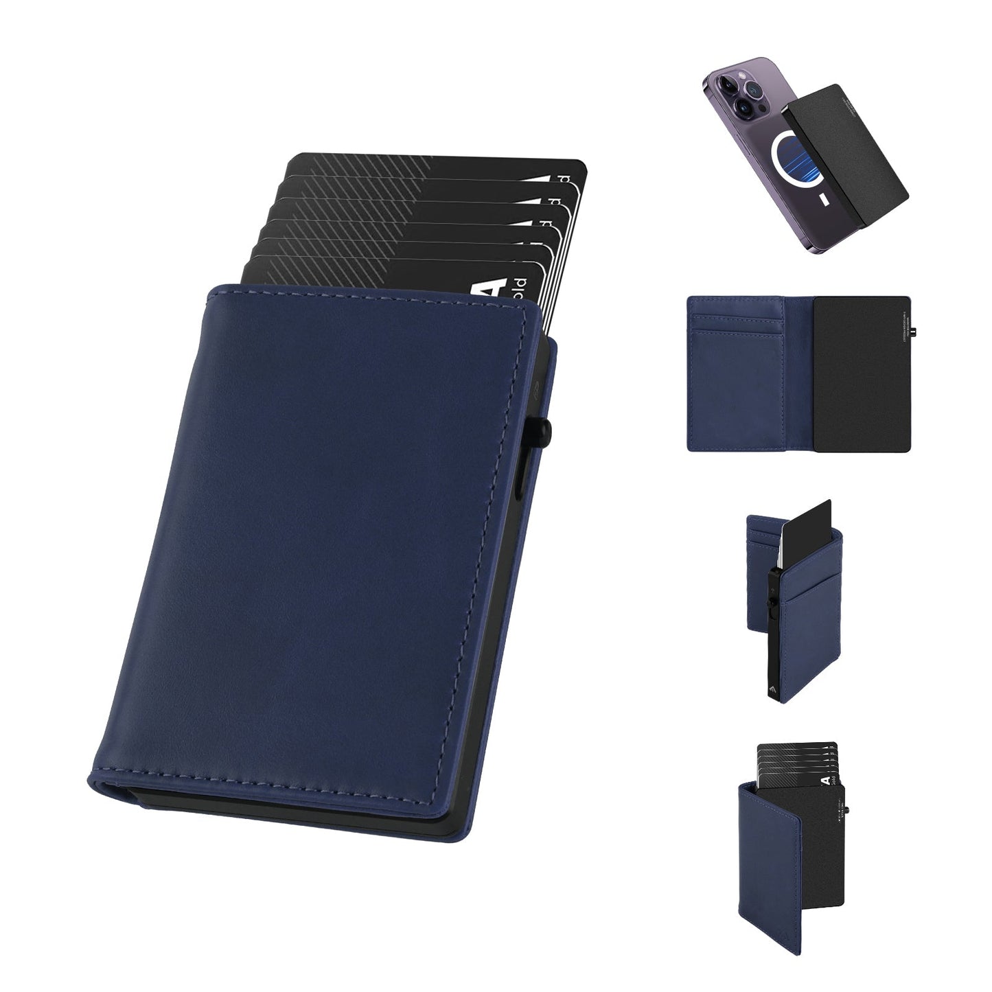 TOYFID Aluminum Alloy Wallet With Genuine Leather Cover Men's Billfolds